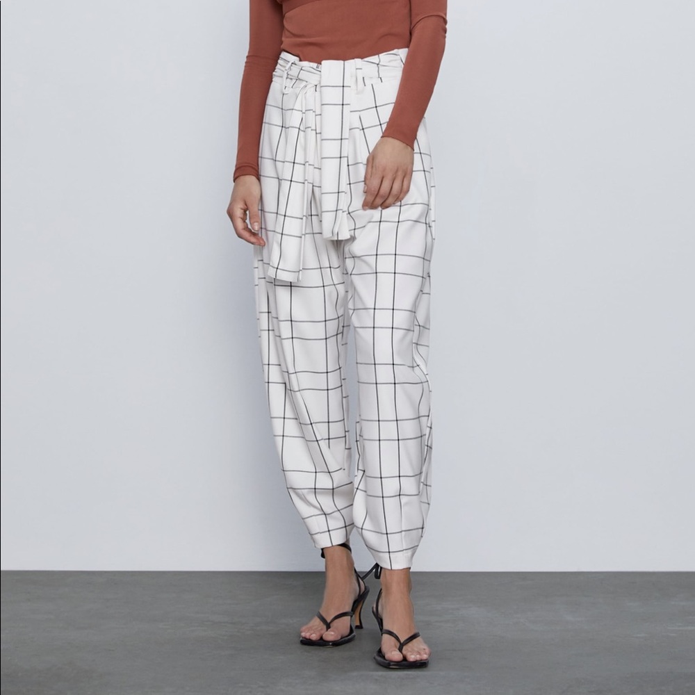 NWOT Zara Belted Plaid Pants